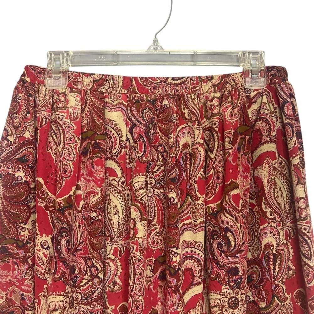 Leslie Fay Red Paisley Midi Skirt vintage polyester size 16 - Picture 2 of 9